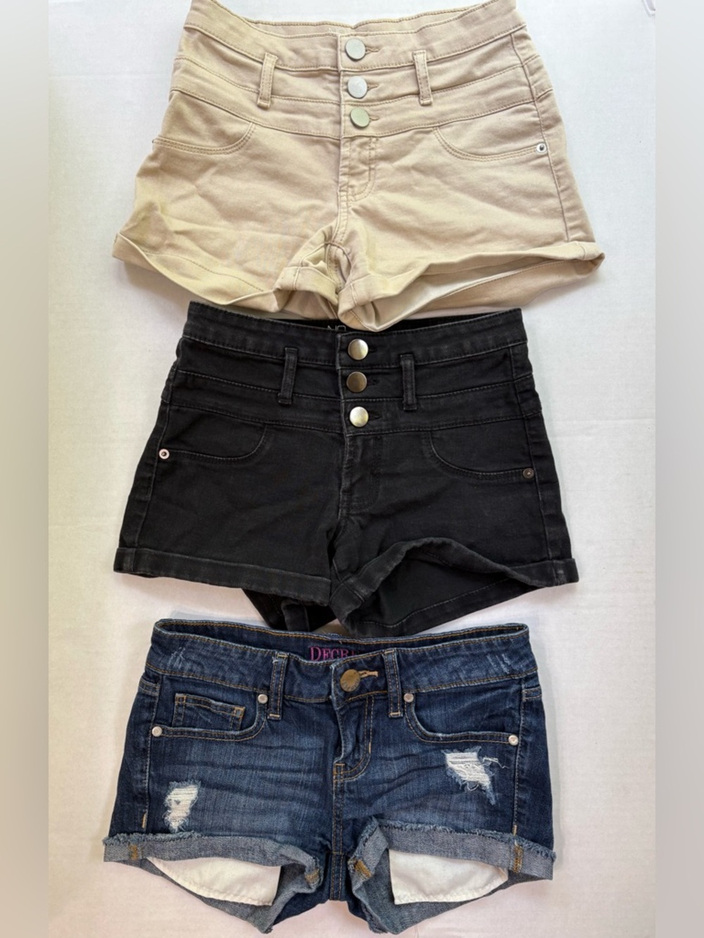 Bundle of 3 Size 3 Nobo Black & Tan Mid Waist Button Down & Decree Jean Shorts